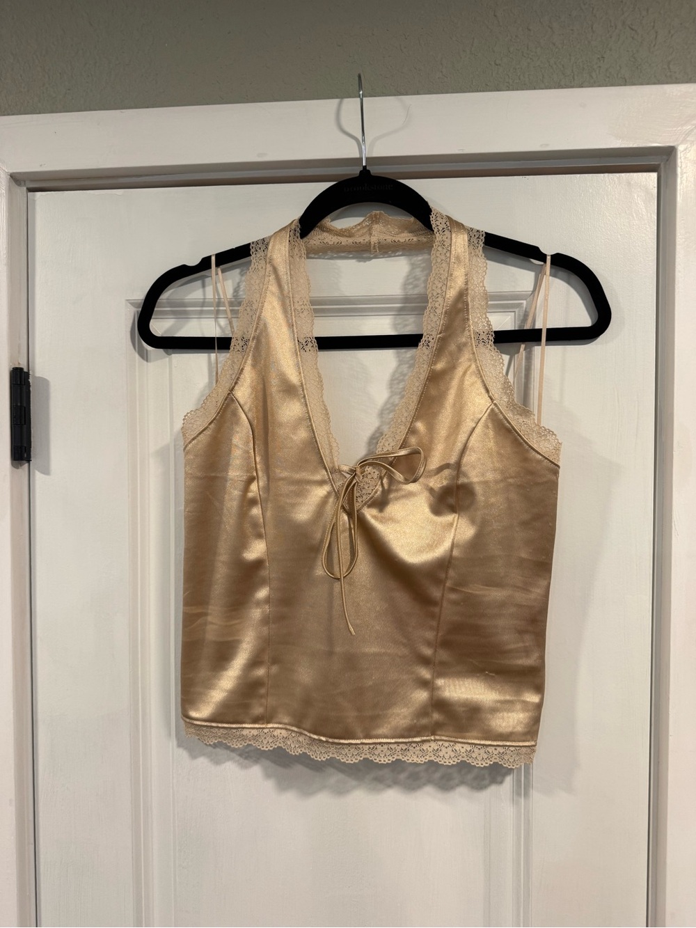 Satin Lace-Trim Tank Top in Champagne - Women